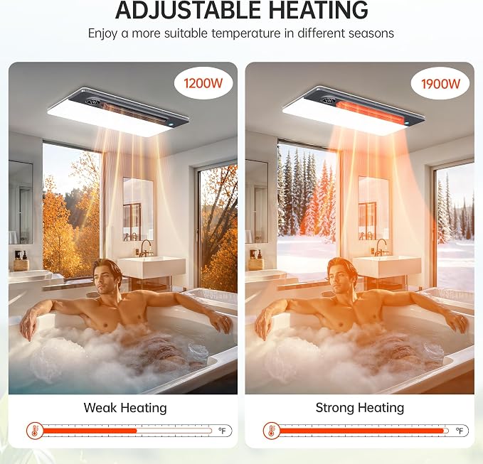 VallisCo Bathroom Fan with Light and 1900W Heater, 180 CFM Ventilation, Remote Control,Quiet Exhaust, 4-in-1 Design for Heating, Lighting, Ventilation & Air Circulation for Comfort in Any Season