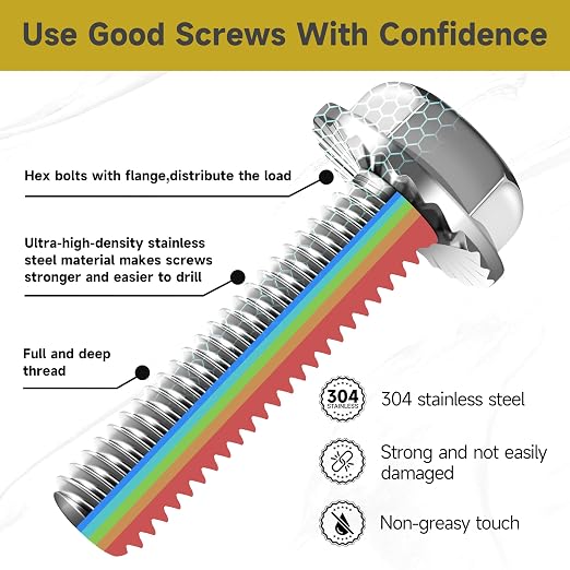 830Pcs M6 M8 M10 Flange Metric Bolt Assortment, Flanged Hex Head M6x1.0 Bolt M8x1.25 Bolt M10x1.5 Bolt Kit, 304 Stainless Steel Serrated Nuts and Bolts, Flat & Spring Washers by Mywish