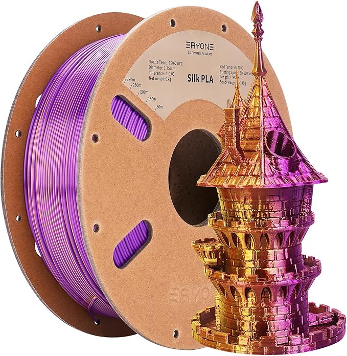 ERYONE Silk Dual Color PLA Filament 3D Printer 1.75mm +/- 0.03mm, Bicolor Filament Two Tone PLA 1KG(2.2lbs) Cardboard Spool, Gold Purple