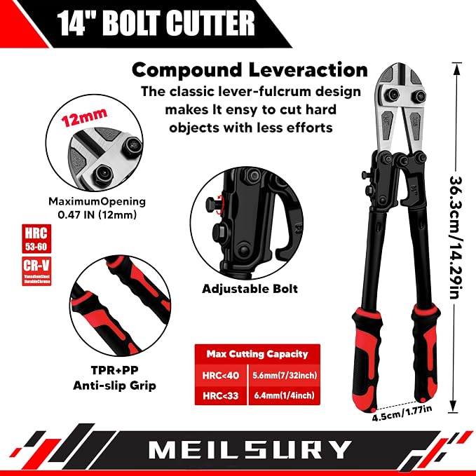 4-Piece Bolt Cutter Pliers Set, 14" Heavy Duty Bolt Cutter, 8" Mini Bolt Cutter, 8" Wire Cable Cutter, 8" Wire Rope Cutter for Cutting Chains, Steel Wire, Locks - Storage bag Included