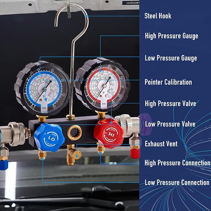 BACOENG R32 AC Vacuum Pump and Gauge Set, 4 CFM HVAC Vacuum Pump Kit for Mini Split System, Sparkless Motor for R32 R410a R1234yf R22 Refrigerants - w/ R410a Mini Split Adapter & 3x5FT Hoses