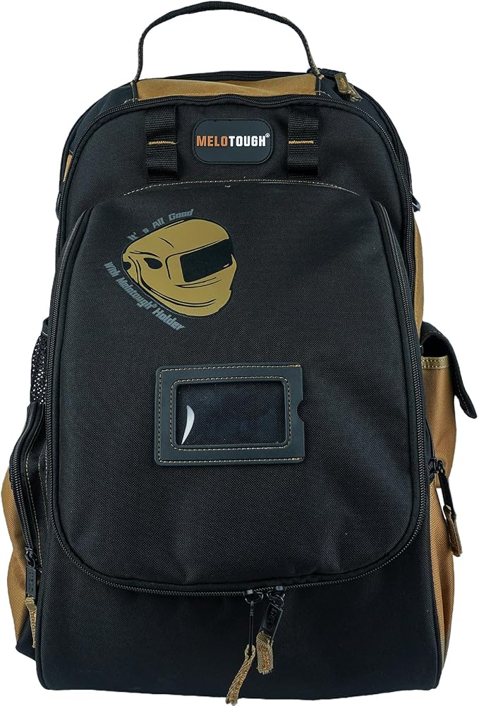 MELOTOUGH Electricians Tool Bag Backpack Welding Helmet Bag Heavy Duty Tool Bag Backpack for Men Tool Organizer Bag for Electrician, Carpenter, Construction,HVAC,Welder（Khkai）