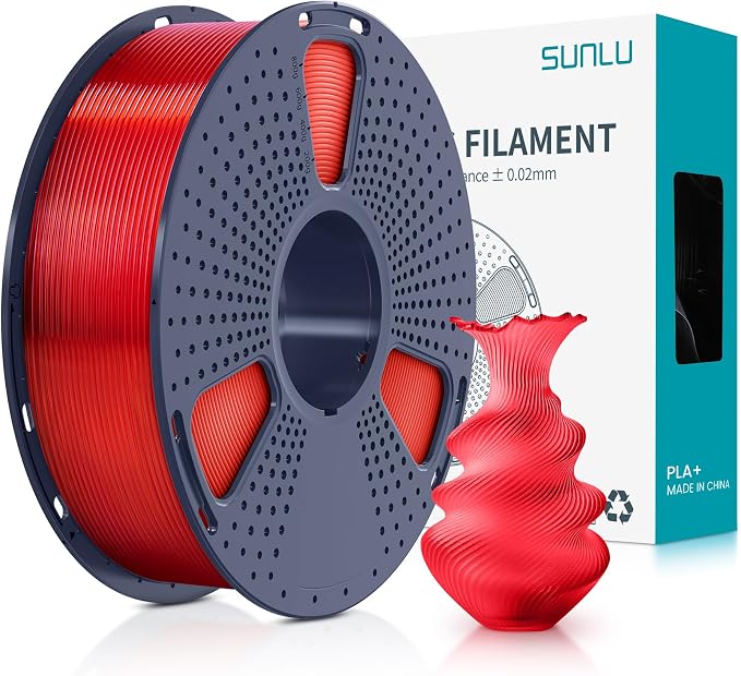 SUNLU 3D Printer Filament PLA Plus 1.75mm, SUNLU Neatly Wound PLA Filament 1.75mm PRO, PLA+ Filament for Most FDM 3D Printer, Dimensional Accuracy +/- 0.02 mm, 1 kg Spool(2.2lbs), Transparent Red