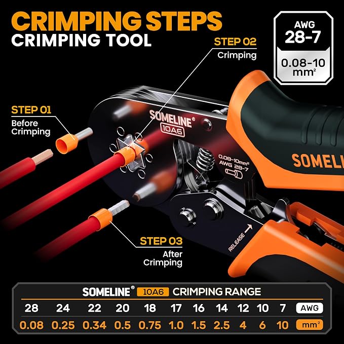 SOMELINE Ferrule Hexagonal Crimping Tool Kit, 21 Sizes Ferrules, Crimping Tool 28-7 AWG with 20-8 AWG Terminals Kit, for PLC Control Cabinets, Control Panels, Automotive Wiring, DIY Electrical