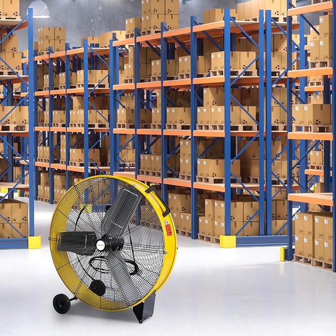 hykolity 30in. 2-Speed 13000 CFM High Velocity Drum Fan, Heavy Duty Industrial Shop Fan for Factory, Warehouse, Garage, Workshop, Commercial, and Basement, UL Listed, Yellow