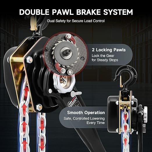 CREWORKS Lever Chain Hoist, 3 Ton 6600 lb Capacity 20 ft Manual Chain Hoist with G80 Galvanized Chain & Swivel Hooks, Heavy Duty Manual Lever Hoist for Construction Warehouse Automotive Factory