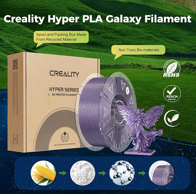 Creality Hyper PLA Starry Galaxy 3D Printer Filament, Sparkle PLA 1.75mm, Shimmering Stardust Finish, High Speed RFID Smart Filament, Smooth Shine Fits for Most 3D Printers
