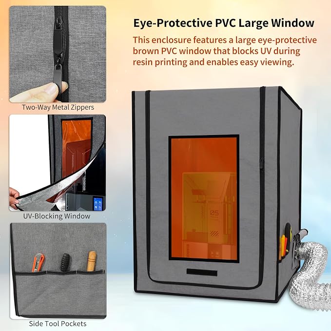 Resin 3D Printer Enclosure with Ventilation, 3D Printer Vented Enclosure Tent Cover Eliminate Odors Dustproof Isolate Noise,Compatible with Elegoo Anycubic Creality Series Resin LCD UV 3D Printers