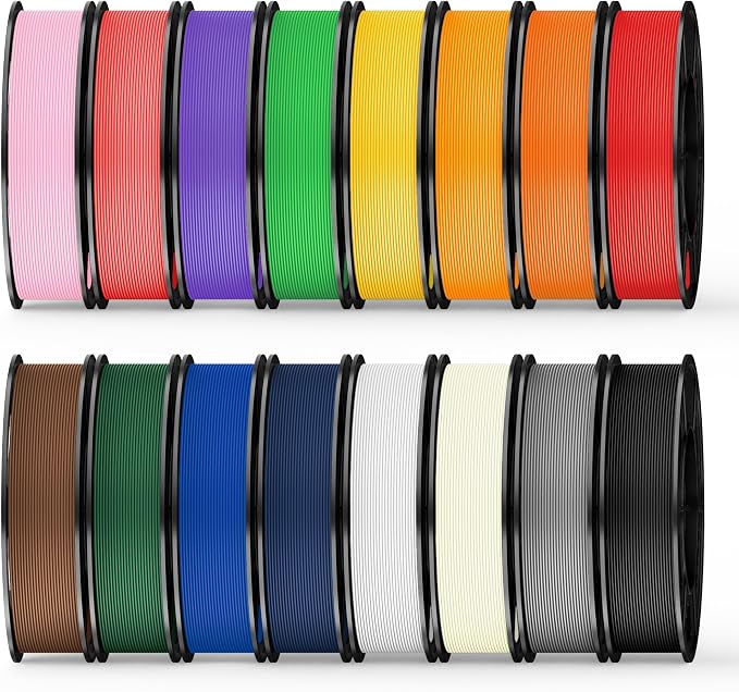 UJOY3D 16 Color Pack Elite PLA+ Filament Bundle, Multicolor PLA+ 3D Printer Filament 1.75mm, High Speed 3D Printing Material, Individually Vacuum Packed, 0.25kg per Spool, 16 Pack, Total 4kg