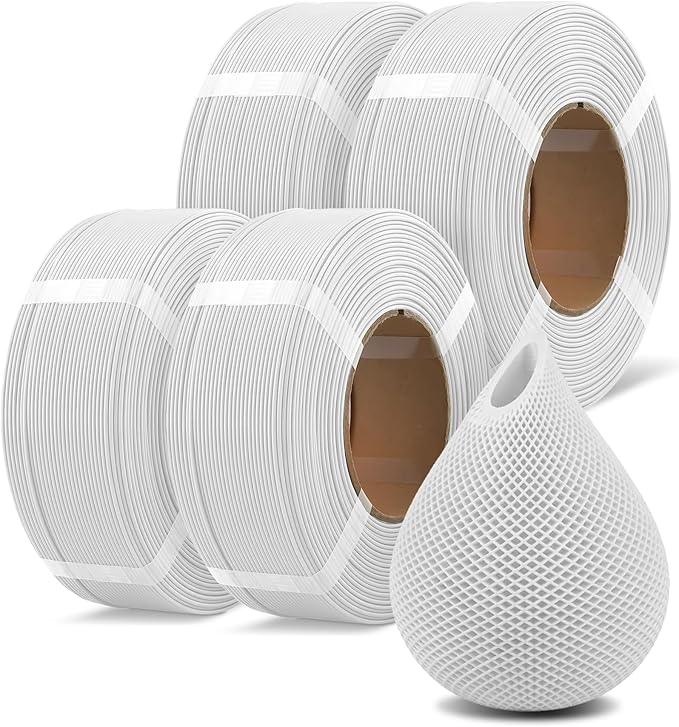 OVERTURE 4KG Bundle High Speed PLA Filament Refill 1.75mm 3D Printer Filament, 4 Pack 1kg (2.2lb) Refilament for Bambu Lab Reusable Spool, Fit Most FDM 3D Printers (White*4)