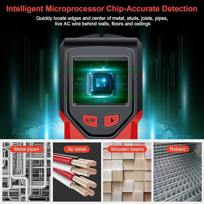 Stud Finder Wall Scanner - 5 in 1 Stud Finder Tool w/Smart Chip and HD LCD Display, Stud Detector Beam Finders for the Center and Edge of Wood AC Wire Metal Studs Joist Pipe (Cherry)