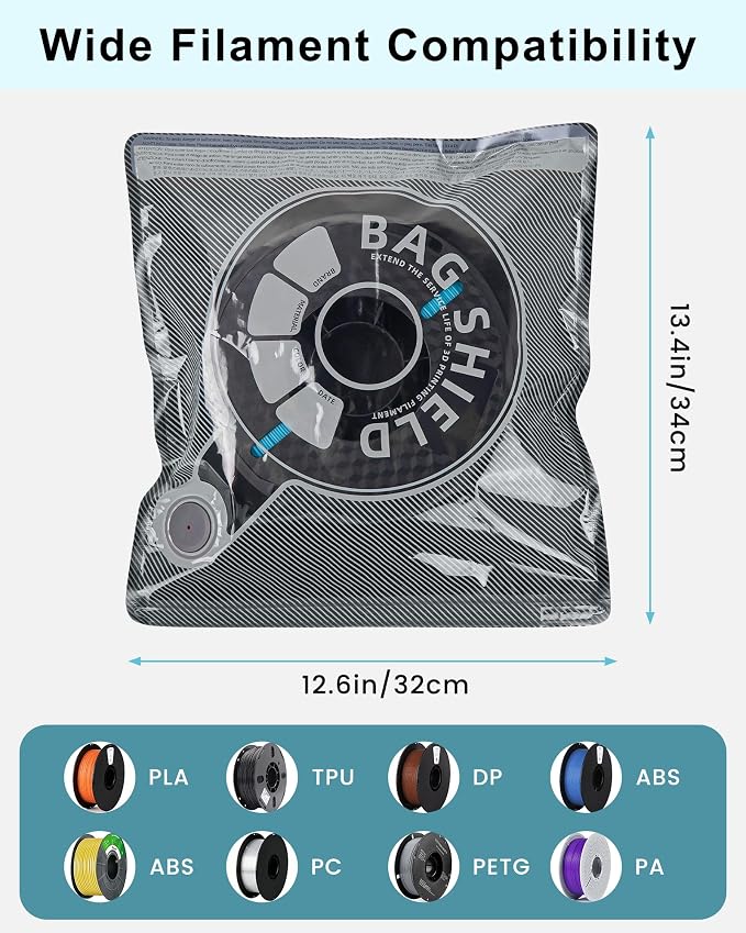 3D Printer Filament Storage Bags, Thickened Vacuum Sealed Bags for Keeping Dry, 1.75mm 2.85mm Spools, Light-Proof Moisture-Proof, Fits 0.5KG 0.75KG 1KG Filament, with or without Pump | Bags Only · Bambu Lab Prusa Creality · PLA PETG ABS ASA TPU Nylon ·...