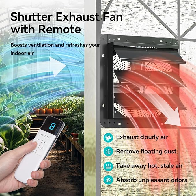 addlon 14 Inch Shutter Exhaust Fan Wall Mounted with 35W EC Motors and Remote, 1400CFM, Timer, 8 Speeds, Low Noise, Easy to Install, Plug in Ventilation Fan for Garages,Greenhouse, Attic, Chicken Coop