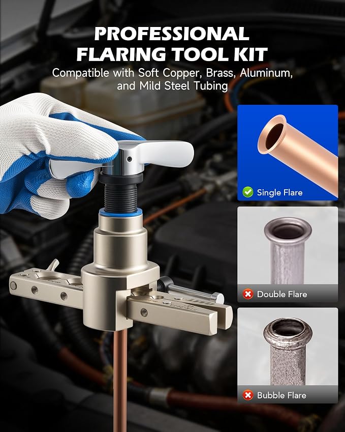 Orion Motor Tech Flaring Tool, Magnetic Height Limit 1/4"-3/4" Tube Flare Tool for 45° Eccentric Single Flares, Tubing Flare Tool Kit for Soft Copper Aluminum Steel Pipe