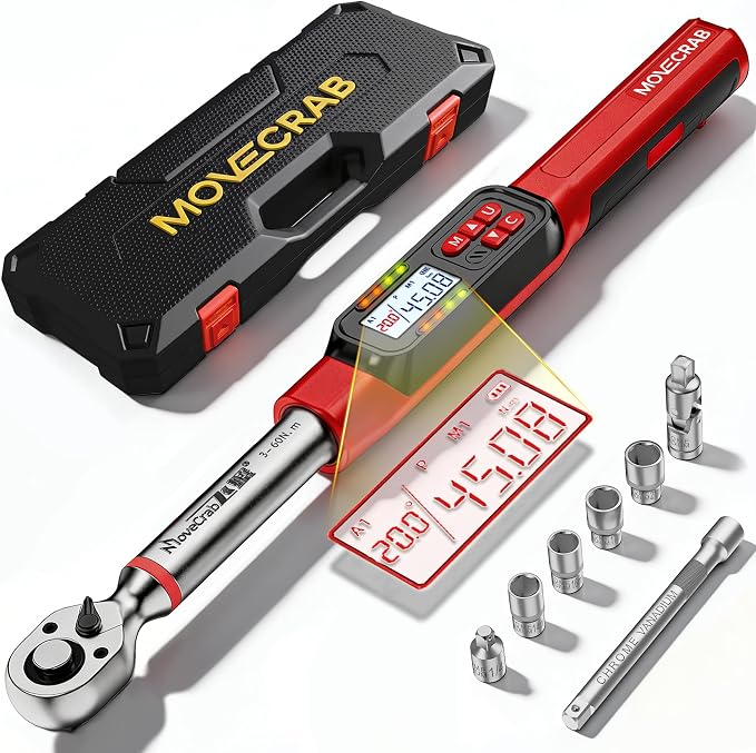 3/8" Drive Digital Angle Torque Wrench 2-44 Ft.lb (3-60 N.m), Angle Measurement 0.1° with LED Display & Buzzer, for DIY Auto Car Motorcycle Repair & Engineering