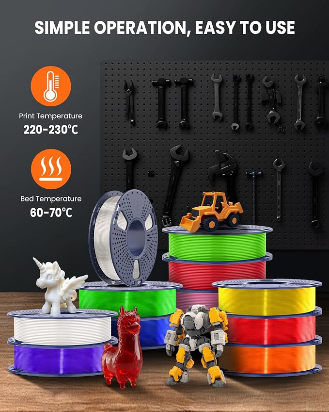 TECBEARS PETG Filament Bundle, 250g/Spool, 16 Color, 4kg in Total, Black+White+Gray+Olive Green+Red+Pink+Orange+Blue+Cyan+Green+Yellow+Beige+Purple+Transparent+Coffee+Sliver