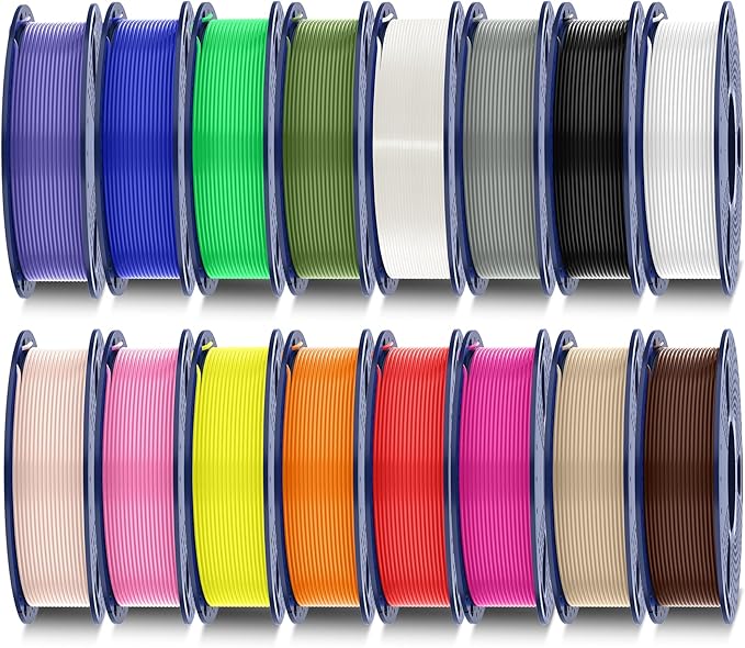 SUNLU 16 Color PETG Filament Bundle Multicolor, PETG 3D Printer Filament 1.75mm, Individually Vacuum Packed, 0.25kg per Spool, 4kg in Total, 16 Pack. (15 Regular Solid Color and 1 Transparent Color).