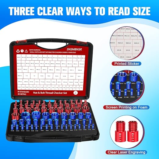 76Pcs Thread Checker, Nut and Bolt Thread Checker 38 Standard and 38 Metric Set, Thread Gauge Suitable for Nut or Bolt Size Finder in Narrow and Tricky Areas