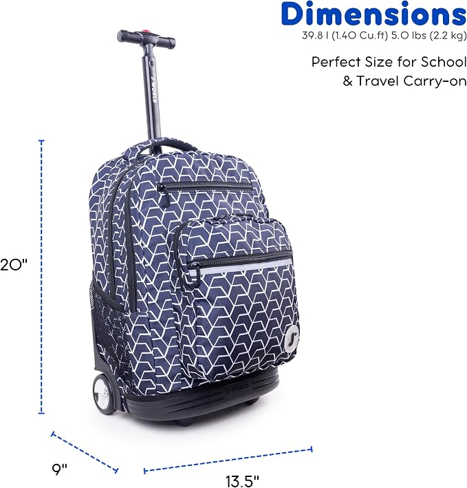 J World Sundance Laptop Rolling Backpack for Girls Boys. Roller Bookbag with Wheels, 20 Inch, Line