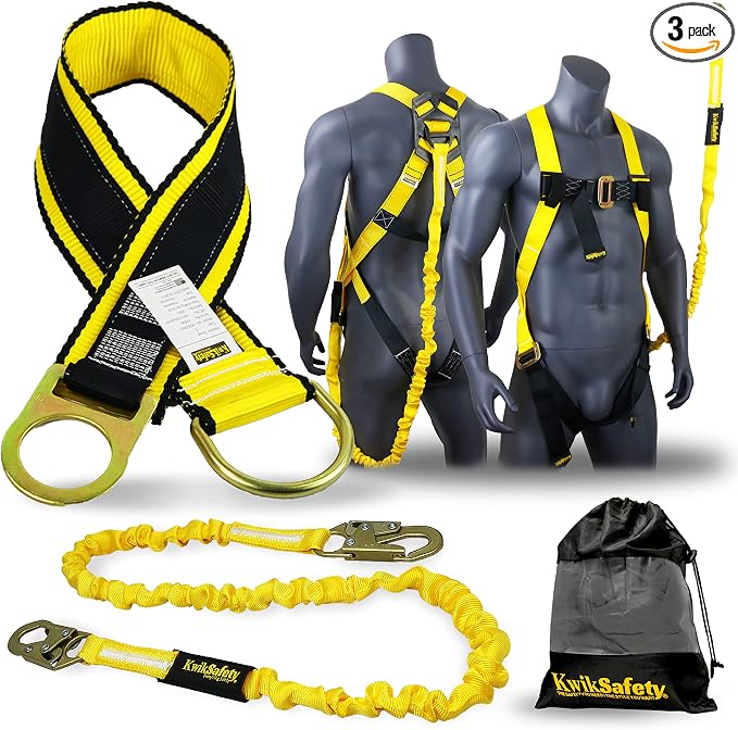 KwikSafety - Charlotte, NC - Gibbon Grip 3 ft [KIT] Safety Anchor Cross Arm Strap Safety Lanyard Safety Harness and 10 lb Tool Lanyard ANSI Fall Arrest System OSHA Protection Harness Lanyard