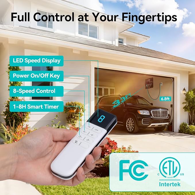 addlon 10 Inch Shutter Exhaust Fan Wall Mounted with EC Motors and Remote Control, Timer, 8 Speeds, 850CFM, Low Noise, Easy to Install, Plug in Ventilation Fan for Garages, Shops, Greenhouse, Attic