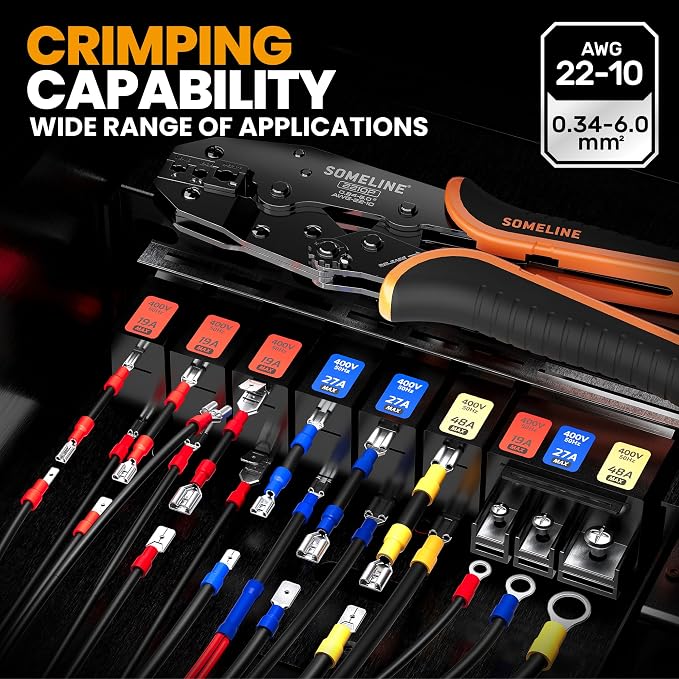 SOMELINE Wire Connectors Kit with Crimping Tool, 39 Types (UL Listed) Premium Electrical Terminals Assortment, 22-10 AWG Ratchet Crimper - Ring Fork Spade Butt Pin Blade Quick Disconnects (273 Pcs)