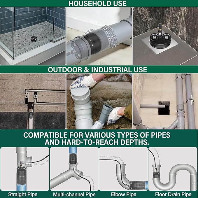 3 Inch Inflatable Pipe Plug Balloon Kit with Extension Hose,Safety Chain & Pump, Rubber Sewer Test Ball for Drain Blocking, Plumbing Pressure Testing/Leak Detection(Fits 2.8"-3.2" Pipes)