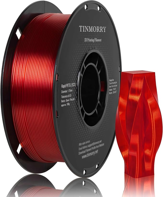 TINMORRY PETG Filament 1.75, Rapid PETG-Eco 3D Printer Filament, Compatible with Most FDM 3D Printers, 1 KG 1 Spool, Transparent Red