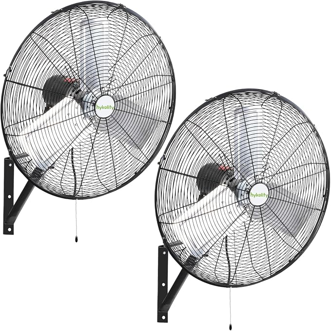 hykolity 24 in. 6500 CFM High Velocity Industrial Wall Fan, 3-Speed Heavy Duty Wall Mount Oscillating Shop Fan for Commercial, Warehouse, Garage, Workshops, Factory, 2 Pack