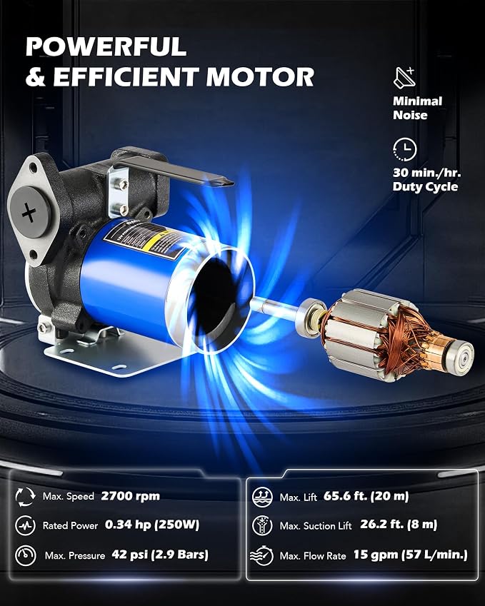Orion Motor Tech 12V Gasoline Transfer Pump Kit, 15gpm Electric Fuel Transfer Pump with Aluminum Nozzle Carry Case for Diesel Kerosene Light Fuels, Automatic Oil Transfer Pump with Overheat Protection