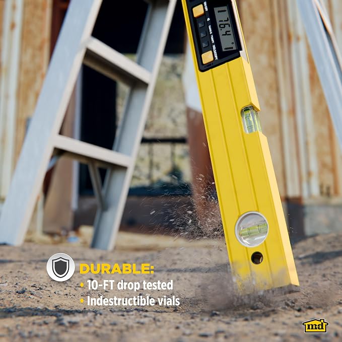 M-D Building Products 92325 SMARTTOOL® 48 Inch Digital Level: Precision Measurement w/LCD Screen, Audible Alerts, Water Resistance, High Visibility, & Heavy-Duty Aluminum Frame - Includes Carry Case
