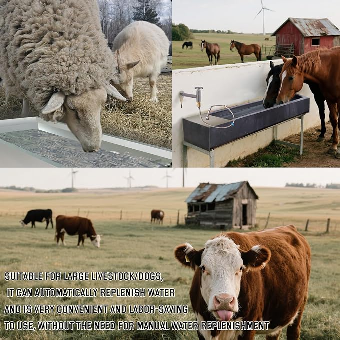 Automatic Livestock Water Trough Animal Stainless Steel Larger Automatic Waterer with Float Valve Kit for Goat Cattle Horse Hog Pigs Dog Water Dispenser Outdoor, 39.5"*11.8"*7.8",12 Gallons