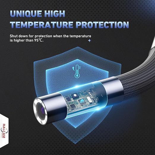 Ralcam 360° Articulating Borescope, 6.2mm/0.24in Slim Probe | 4X Zoom, Joystick 4 Ways Endoscope Inspection Camera with Light for Automotive Engine, HVAC, Mechanics