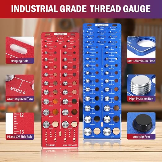 76Pcs Thread Checker, Upgrade Nut and Bolt Thread Checker 34 Standard and 26 Metric and 16 Screw Size Check Gauge, Suitable for Screw Nut Bolt Size Finder Classification