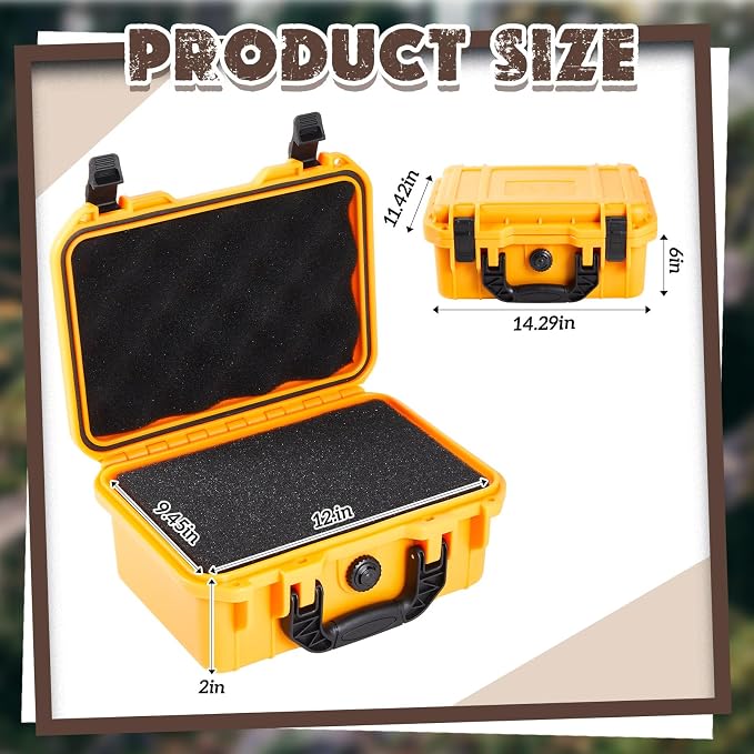 Relaxweex 1 Pcs Waterproof Hard Case with DIY Customizable Foam Insert Portable Protective Case with Knife for Camera Drones Equipments Tools Test Instruments(Yellow,14.3 x 11.4 x 4.5 Inch)