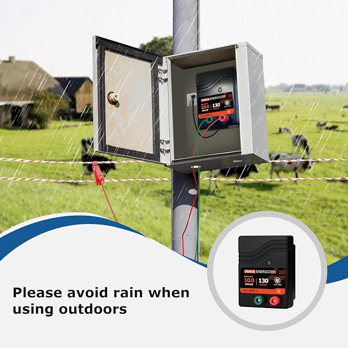 Electric Fence Charger AC Powered 110 Miles, 110 Volt 10 Joule Plug-in Electric Fence Energizer, Output Voltage Max 11.3 KV for Livestock, Preventing Predators from Intruding