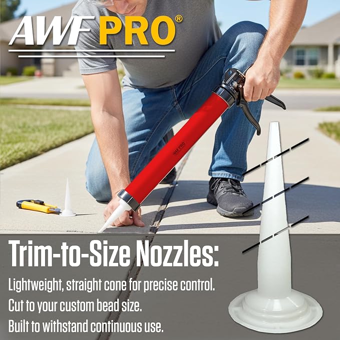 AWF PRO Sausage Caulking Gun, 20 oz Foil Pack and 10 oz Cartridge Convertible, 25:1 Thrust Ratio, Aluminum Barrel, Includes 3 Tips, Pack of 6