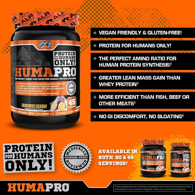 ALR Industries HumaPro Essential Amino Acid Formula | EAA Protein Supplement | Supports Muscle Recovery & Performance | Vegan, Gluten Free | | 45 Servings (Passion Fruit)
