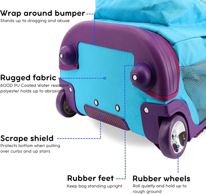 J World Sundance Laptop Rolling Backpack for Girls Boys. Roller Bookbag with Wheels, 20 Inch, Sky Blue