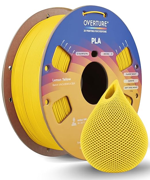 OVERTURE High Speed PLA Filament 1.75mm, Neatly Wound 3D Printer Filament 1kg Spool (2.2lbs) Rapid PLA, Dimensional Accuracy +/- 0.02 mm, Fit Most FDM 3D Printers (Lemon Yellow)