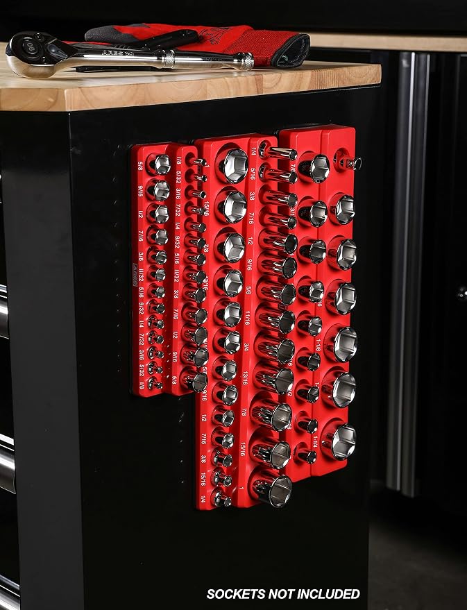 ARES 70234-26-Piece 3/8-Inch SAE Magnetic Socket Organizer - Holds 13 Standard Size and 13 Deep Size Sockets - Keep Your Tool Box Organized