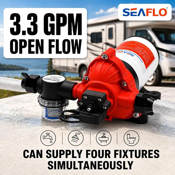 SEAFLO 33 Series 110V/115V AC Fresh Water Pump, 3.3 GPM 45 PSI Self-Priming Pressure Pump with Smart Pressure Switch, Automatic Demand Pump for RV, Caravan Marine Boat Industrial Use, 4-Year Warranty