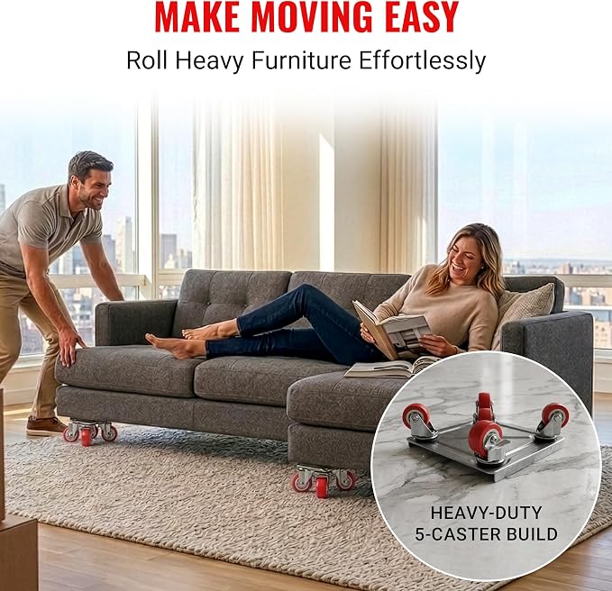 4000lb Capacity - 6.9" x 6.9" Large Heavy Duty Furniture Movers, Steel Furniture Dolly Heavy Duty, Pool Table Dolly - Furniture Lifter with 360° Rotatable Silent Rubber Universal Wheels, Dolly Kit