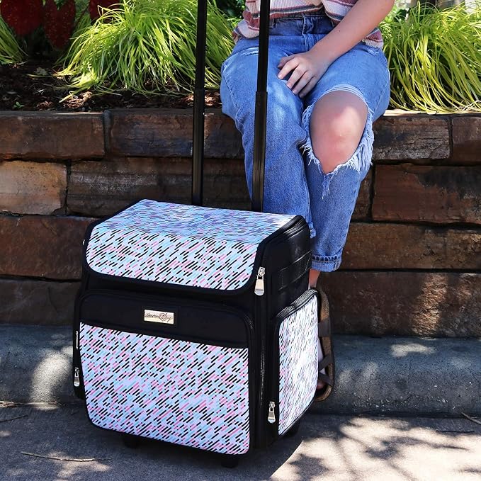 Everything Mary Collapsible Rolling Craft Bag, Pill - Wheeled Scrapbook Tote for Scrapbooking & Art - Travel Organizer Storage Bin for Paper, Glue, Tape - Roller Cart for Teachers & Medical