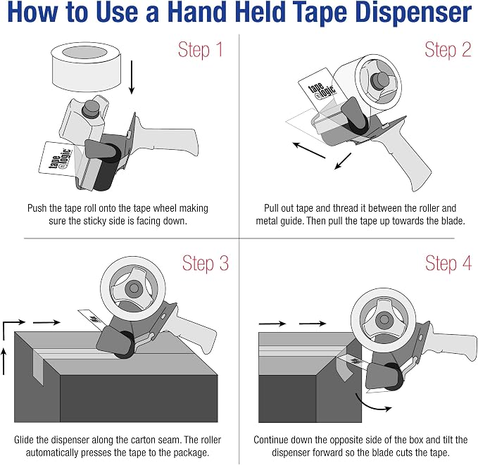 Box USA Tape Logic 4 Inch Heavy-Duty Packing Tape Dispenser Gun, for Packing, Shipping, Moving and Warehouse Use (4 Dispensers)