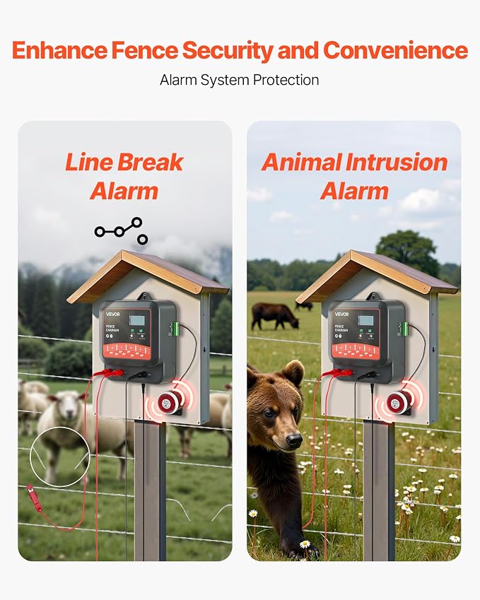 VEVOR Multi-Powered Electric Fence Charger, 2J/3J/5J, Electric Fence Energizer with Real-Time LED Display, 6.2 Miles Range, AC DC Powerful Fences Charger, Keep Out Wild Animals, for Livestock Poultry
