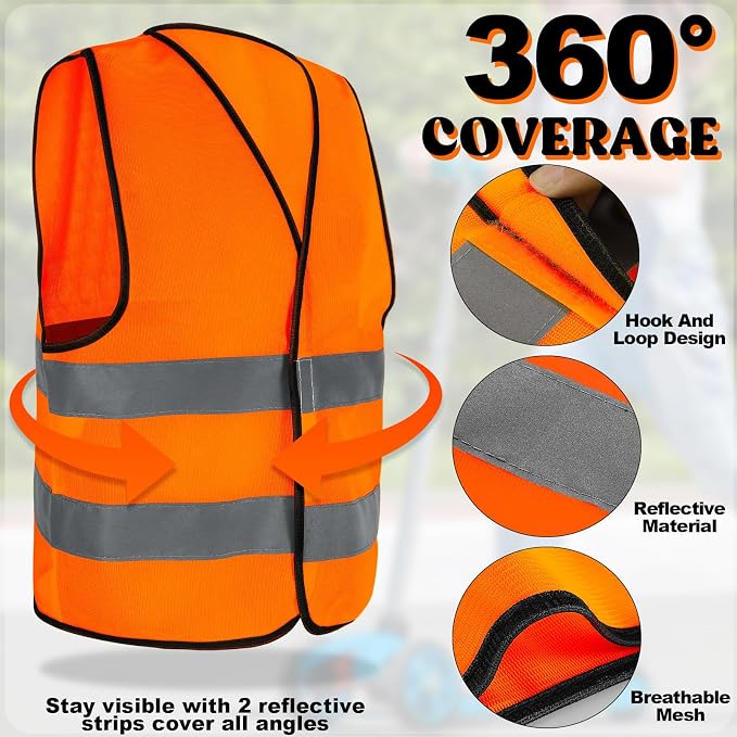 Zhanmai 30 Pcs Kids Safety Vest Bulk High Visibility Reflective Construction Vest with Strips Neon for Traffic Child Outdoor (Orange)