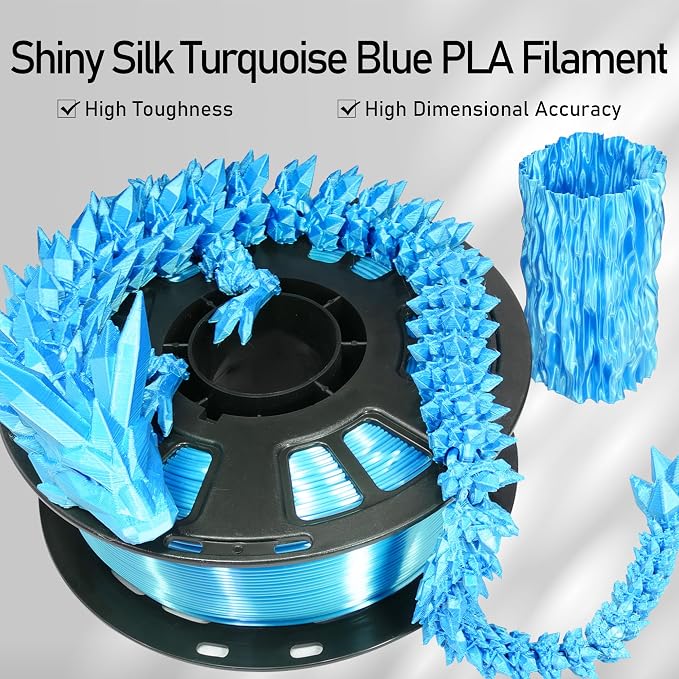Silk Peacock Blue PLA Satin Shiny 3D Printer Filament, 1.75mm Diameter 1kg Spool 2.2lbs for FDM 3D Printers
