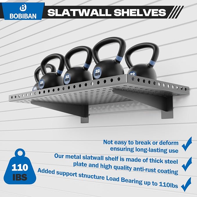 4 Pack Slatwall Shelves, Heavy Duty Grey Metal Slat Wall Shelf for Retail, Garage, Home Storage, 110 lbs Load Capacity, Universal Slatwall Accessories(14 x 24 Inch-4, Grey)
