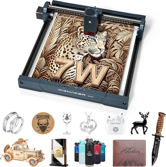 WIZMAKER Wand Laser Engraver and Cutter Machine, 7W(7000mW) for Wood, Leather, Paper, MDF, Felt, Compact Laser Cutter Portable DIY & Small Business Projects Desktop Laser Engraver